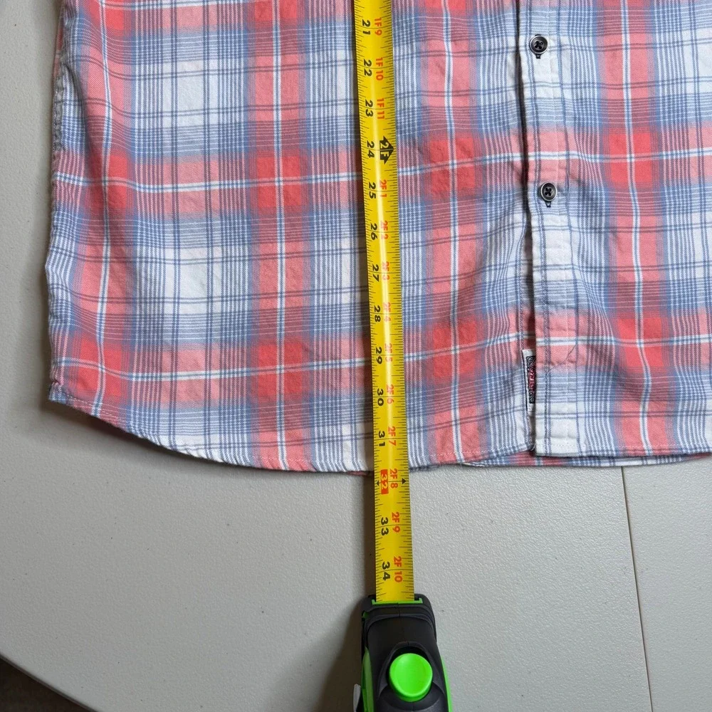 Flag & Anthem Mens XL Tall Plaid Button Down Shirt Coral Blue SM20WS188TL - Picture 5 of 12
